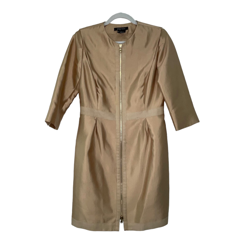 Vintage Etcetera Zip Front Silk and Cotton Gold Tone Formal Dress 6